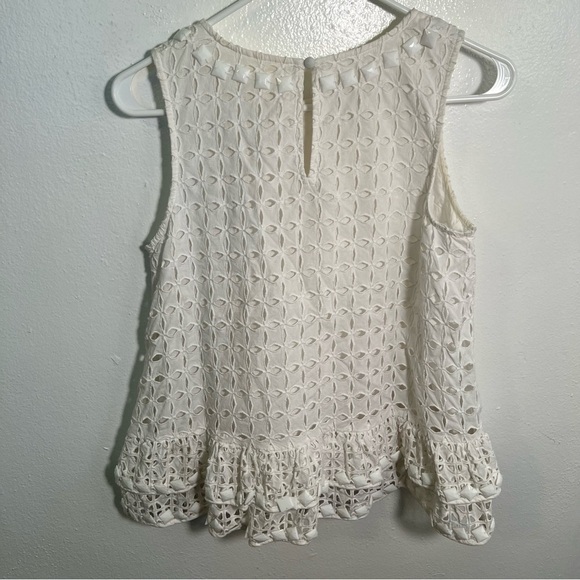 Maeve Anthropologie Monika Beaded Eyelet Sleeveless Peplum Blouse White XS - Picture 8 of 13